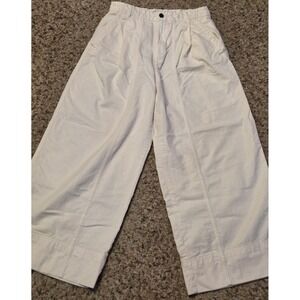 Everlane Organic Cotton Wide Leg Pants Women's Size 8 Cream Back Button Pockets